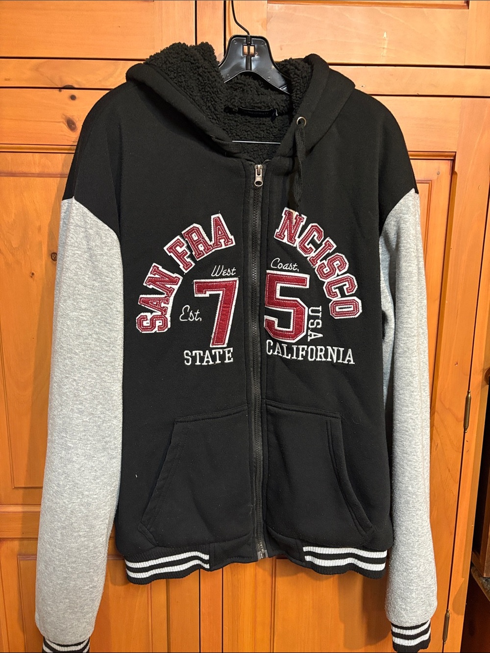 San Francisco Black & Gray Hooded Varsity Zip Jacket